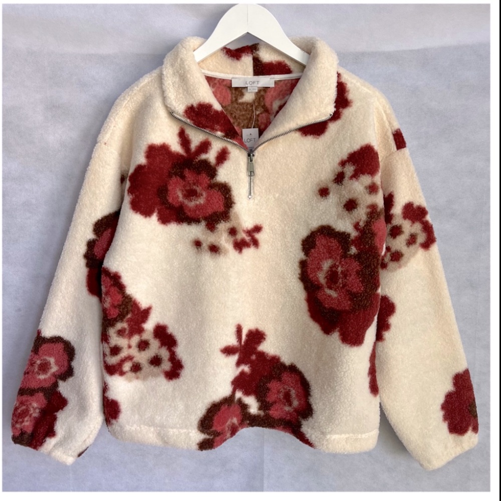 Loft Floral Sherpa Half Zip Sweatshirt M & L - Picture 9 of 12